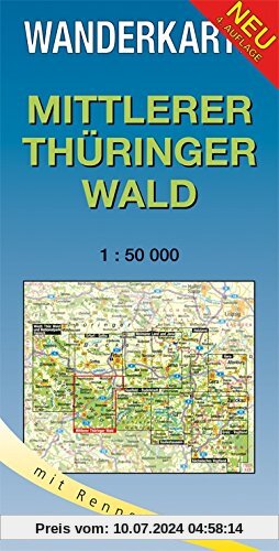 Wanderkarte Mittlerer Thüringer Wald: Mit Rennsteig. Maßstab 1:50.000.